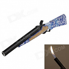 Fashion Blue and White Porcelain Handle Gun Super Fire Refillable Lighter - Blue + Black + Golden