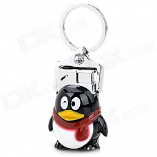 Cute QQ Penguin Style Butane Keychain Lighter - White + Black