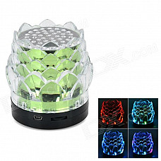 Lotus Flower Style Mini 3W Portable Speaker w/ Mini USB / TF / FM - Green + Black + Transparent