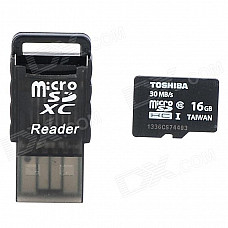 Toshiba Micro SDHC / TF Memory Card w/ USB Card Reader - Black (16GB / Class 10)