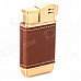 HONEST Zinc Alloy + PU Leather Butane Gas Lighter - Golden + Brown