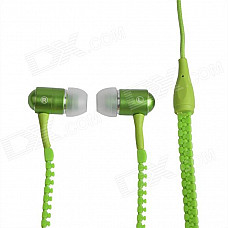 HH-135 Novel Zipper Style Universal Wired In-ear Headset - Green (3.5mm Plug)