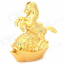 Creative Horse on the Chinese Ingot Style Windproof Butane Gas Jet Lighter - Golden