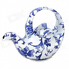 Retro Blue and White Porcelain Zinc Alloy Teapot Style Windproof Butane Gas Lighter - White + Blue