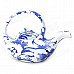 Retro Blue and White Porcelain Zinc Alloy Teapot Style Windproof Butane Gas Lighter - White + Blue