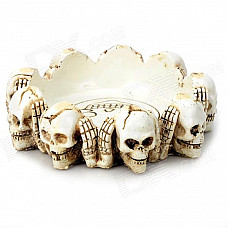 HongYang Stylish Skull Resin Ashtray - White + Brown