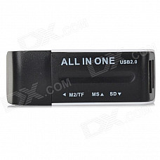 Multifunctional USB 2.0 SD / MS / MicroSD / TF / M2 Card Reader - White + Black (Max. 32GB)