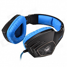 SADES A60 Wired Gaming Headset w/ Retractable Microphone&Glittering LED - Black + Blue (220cm-Cable)