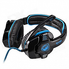 SADES SA-901 USB 2.0 Wired Headphones w/ Microphone - Black + Blue (307cm-Cable)