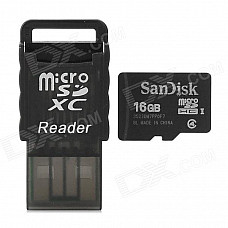 SanDisk Micro SD / TF Memory Card w/ USB Card Reader - Black (16GB / Class 4)