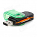 Portable 4-in-1 Card Reader w/ TF / Micro SD / M2 / MS / SD - Black + Green (32G Max.)