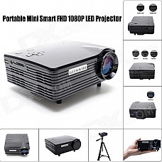 Geekwire LP-5B Portable FHD 1080P LED Projector w/ HDMI,VAG,USB 2.0, AV, SD - Piano Black (EU Plug)