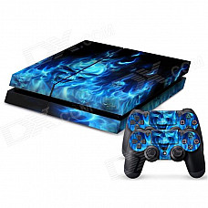 Pacers F100001 Blue Flame Skull Pattern Dustproof Waterproof Protective Skin for PS4 Controller