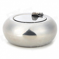 Drum Shaped Stainless Steel Ashtray w/ Cover - Silver