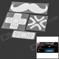 DIY 4-in-1 Band-Aid + Mustache + Angry Style Car Reflective Stickers Set - Silver White