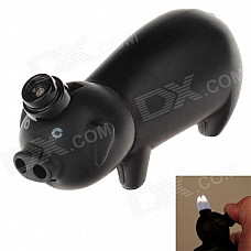 Cute Pig Style Zinc Alloy Windproof Dual Flame Butane Lighter - Black