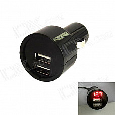 Kinrener UV02-B Car Voltage Monitor 3A Dual USB Car Cigarette Lighter Charger - Black (12~24V)