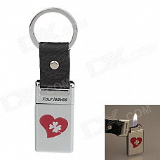 6530 Four Leaves Zinc Alloy Butane Lighter w/ Keyring - Silver