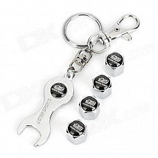 INFORMYI YFY-012 Gas Valve Caps w/ Wrench Keychain - Silver + Black