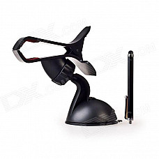 360° Rotatable Car Mount Bracket Holder Suction Cup w/ Capacitive Stylus Pen for Phone GPS - Black