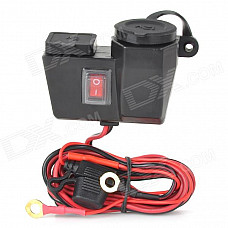 DIY Cigarette Lighter Socket Adapter w/ Dual Universal USB Charging Connector for Motorcycle - Black