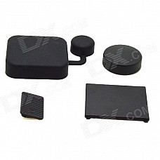 BZ119 4-in-1 Silicone Camera Lens + Interface + Housing + Battery Cap Set for GoPro Hero3+ - Black