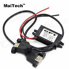 MaiTech 12V to 5V 3A DC-DC Step-Down Power Supply Car Power Converter - Black