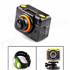 PANNOVO OLED 5.0 MP AP Wi-Fi Waterproof CMOS 1080P HD 170 Degree Sports Camera w/ IR Remote - Black