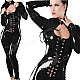LT62 Women's Sexy Elastic Low-cut Zipper Back Patent Leather Costume Suit - Black