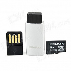 KINGMAX 3-in-1 OTG + Micro SD Card Reader w/ USB Adapter - Black + Silver (16GB / Class 6)