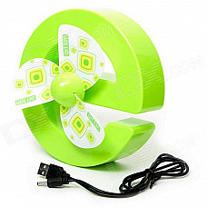 RFH Cute E-Shaped Rechargeable USB Mini Desk Fan - Green