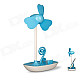 Haptime Flower Stylish USB Powered Fan w/ Cellphone Holder Stand - White + Blue