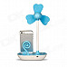 Haptime Flower Stylish USB Powered Fan w/ Cellphone Holder Stand - White + Blue