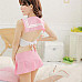 Women's Fashionable Sexy Student Style Cosplay Sleep Dress Set - White + Light Pink