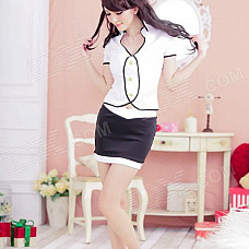 Women's Fashionable Sexy Stewardess Style Cosplay Sleep Dress Set - White