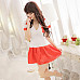 Women's Fashionable Sexy Tennis Player Style Cosplay Sleep Dress Set - White + Red