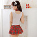 Women's Fashionable Sexy Student Style Cosplay Sleep Dress Set - White + Red