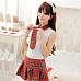 Women's Fashionable Sexy Student Style Cosplay Sleep Dress Set - White + Red