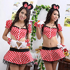 Women's Fashionable Sexy Mickey Style Cosplay Sleep Dress Set - White + Red