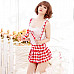 Women's Fashionable Sexy Student Style Cosplay Role Play Sleep Dress Set - White + Red