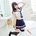 Women's Fashionable Sexy Student Style Role Play Sleep Dress Set - White + Blue