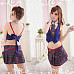 Women's Sexy Fashionable Student Style Spandex Sleep Top + Skirt Set - Blue + Red