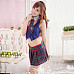 Women's Sexy Fashionable Student Style Spandex Sleep Top + Skirt Set - Blue + Red