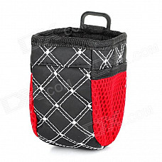 Multifunctional Car Storage Bag Pouch w/ 2 Net Pockets - White + Black + Red