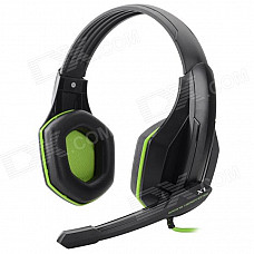 3.5mm Wired Gaming Headset w/ Sound Card / Microphone - Black + Green (Cable-240cm)