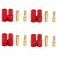 DIY 3.5mm Gold Plated Banana Plug Connector for Fixed Wing R/C Aircrafts - Golden + Red (4 Sets)