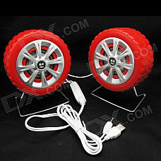 Newest JT053 Wheel Style Portable USB Powered 3.5mm Wired Desktop Speakers Set for PC / Laptop - Red