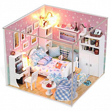 DIY Creative Cute Wooden Bedroom Model Toy - White + Pink + Multi-Colored