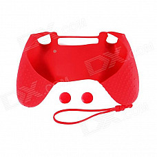 A-M09 Anti-Slip Silicone Case + Button Cap Set for PS4 Controller - Red