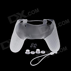 A-M011 Protective Silicone Case + Rocker Cap + Cross Key + Key Cap Set for PS4 Controller - White
